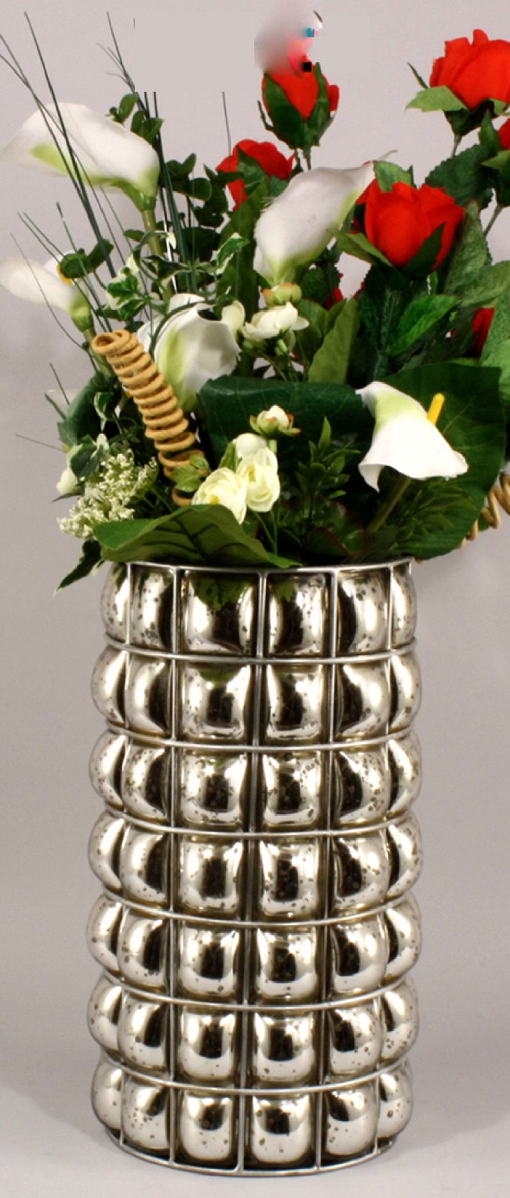 Large Antiqued Silvered Blown Glass Pillar Vase Large Antiqued Silvered Blown Glass Pillar Vase