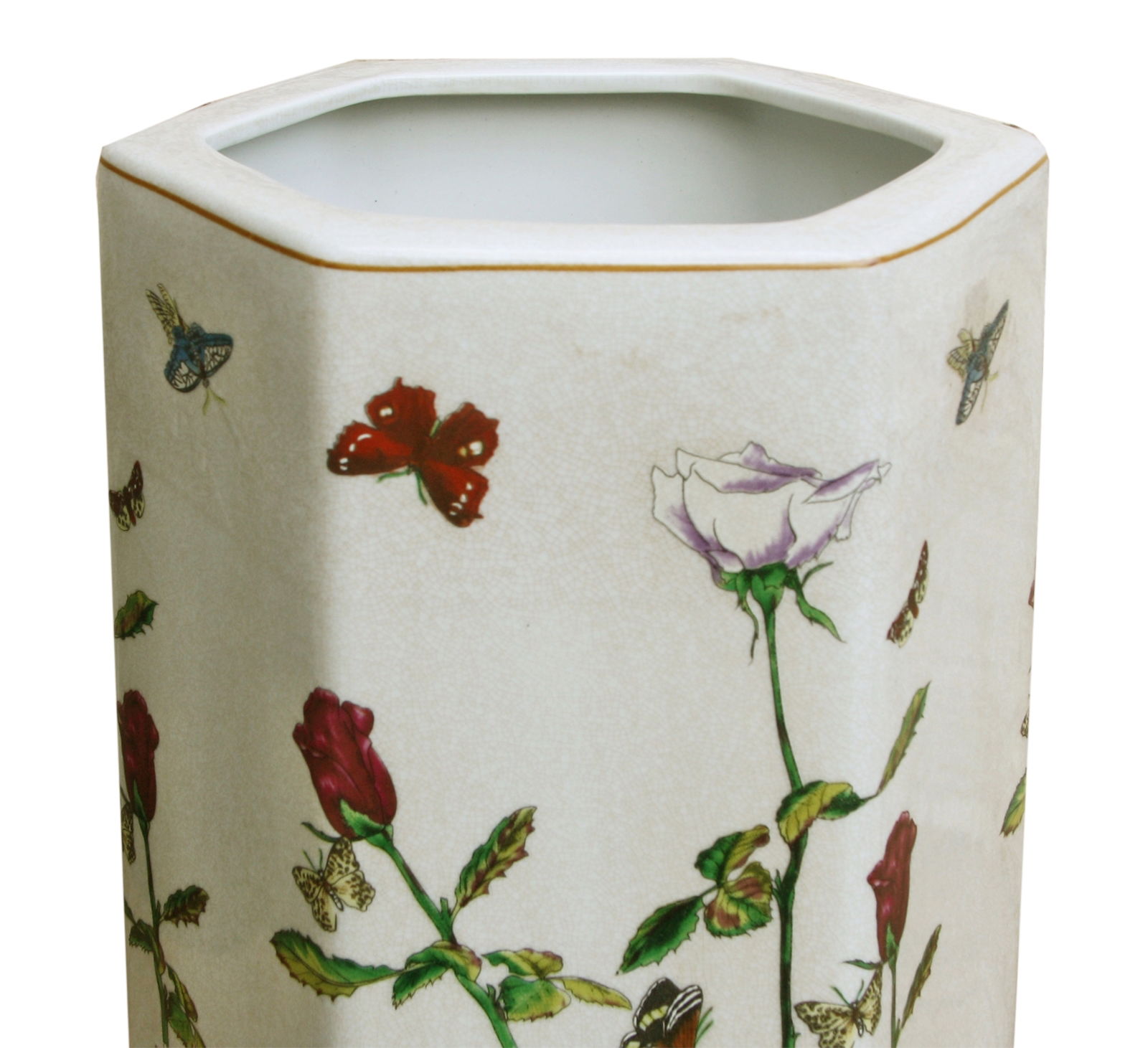 Ceramic Hexagonal Umbrella Stand With Butterfly Design Ceramic Hexagonal Umbrella Stand With Butterfly Design
