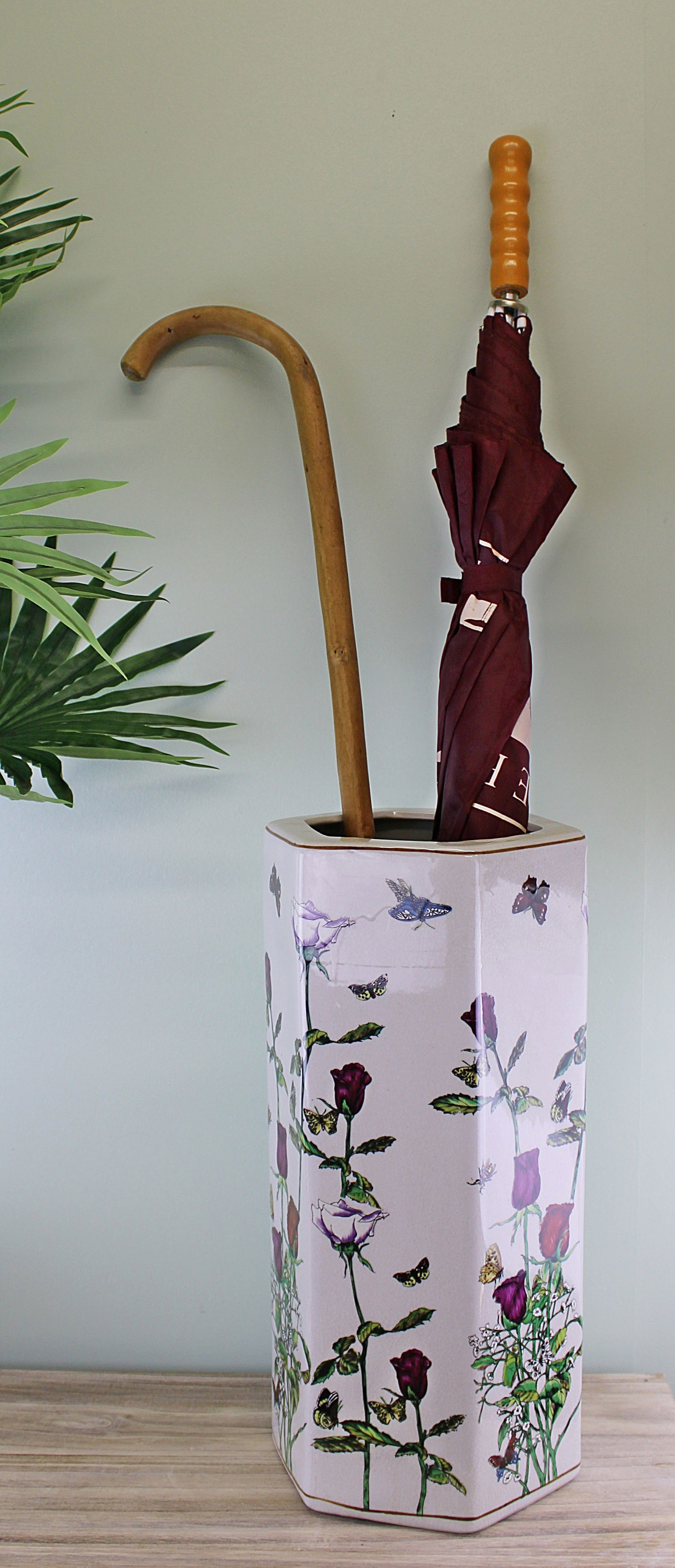 Ceramic Hexagonal Umbrella Stand With Butterfly Design Ceramic Hexagonal Umbrella Stand With Butterfly Design