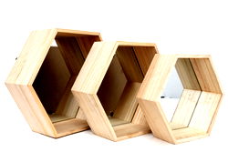 Set of Three Hexagon Mirrored Shelves Set of Three Hexagon Mirrored Shelves