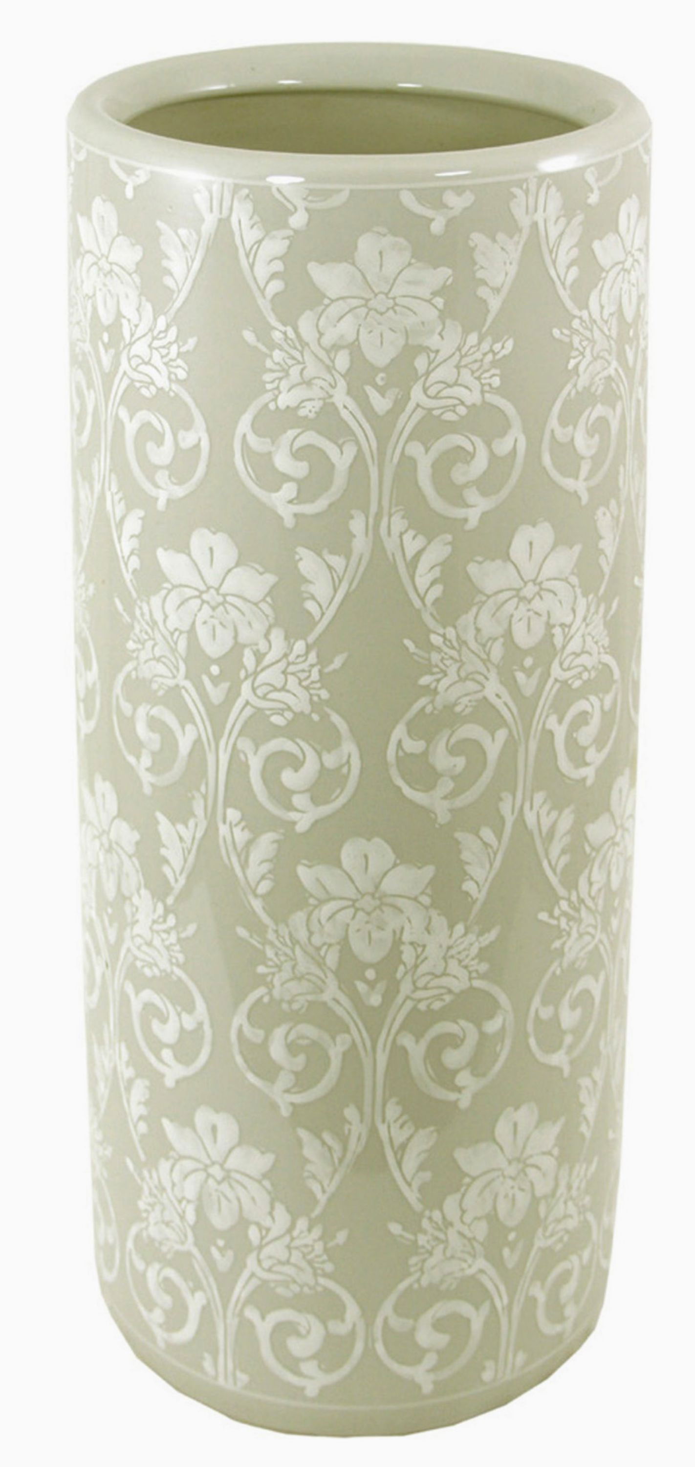 Ceramic Embossed Umbrella Stand, Grey/White Floral Design Ceramic Embossed Umbrella Stand, Grey/White Floral Design