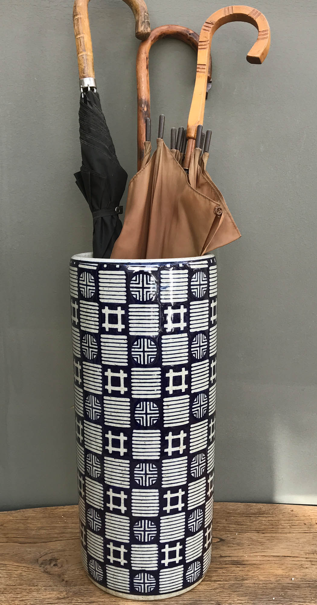 Dark Blue, Grey Squares & Circles Umbrella Stand Dark Blue, Grey Squares & Circles Umbrella Stand
