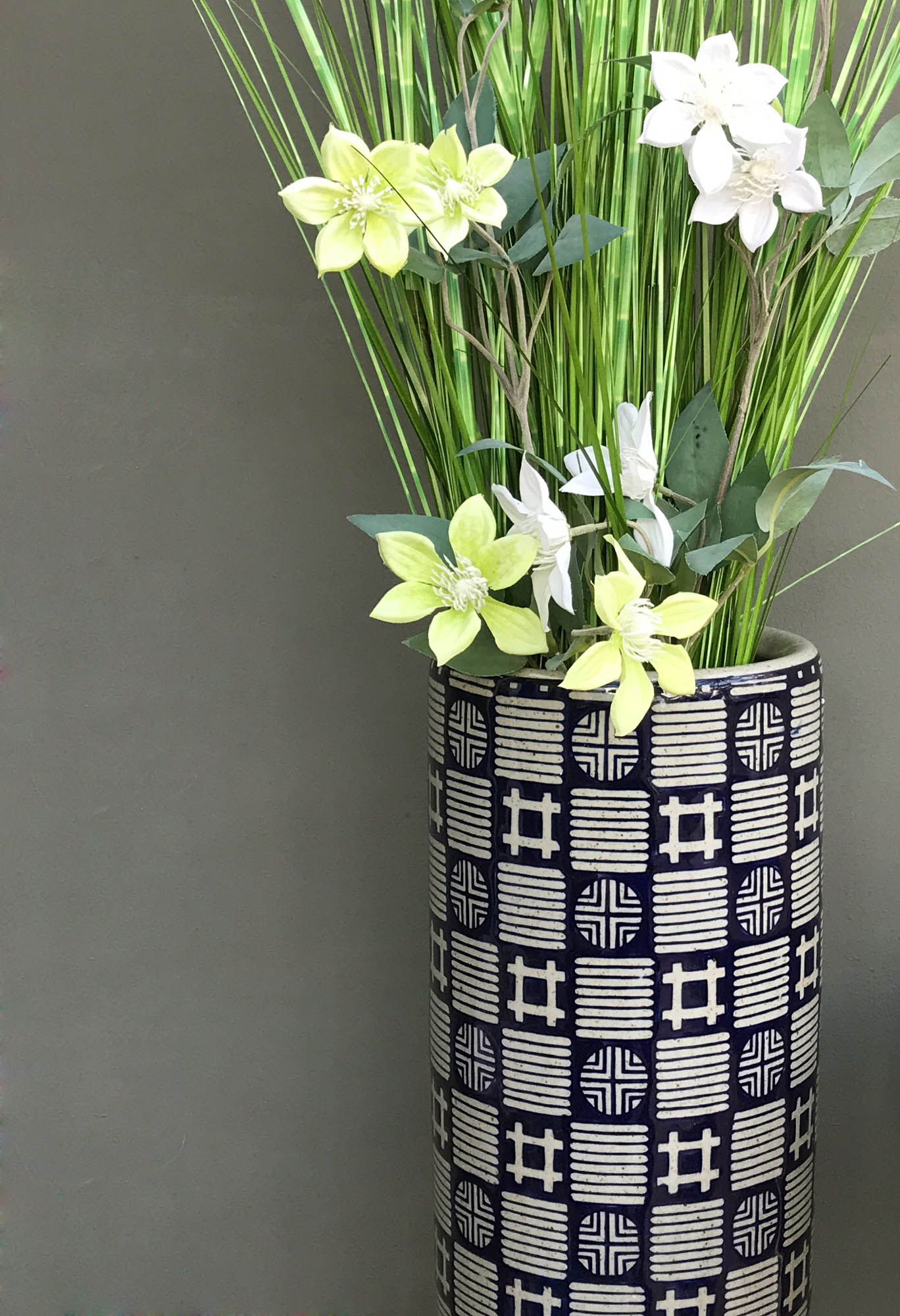 Dark Blue, Grey Squares & Circles Umbrella Stand Dark Blue, Grey Squares & Circles Umbrella Stand