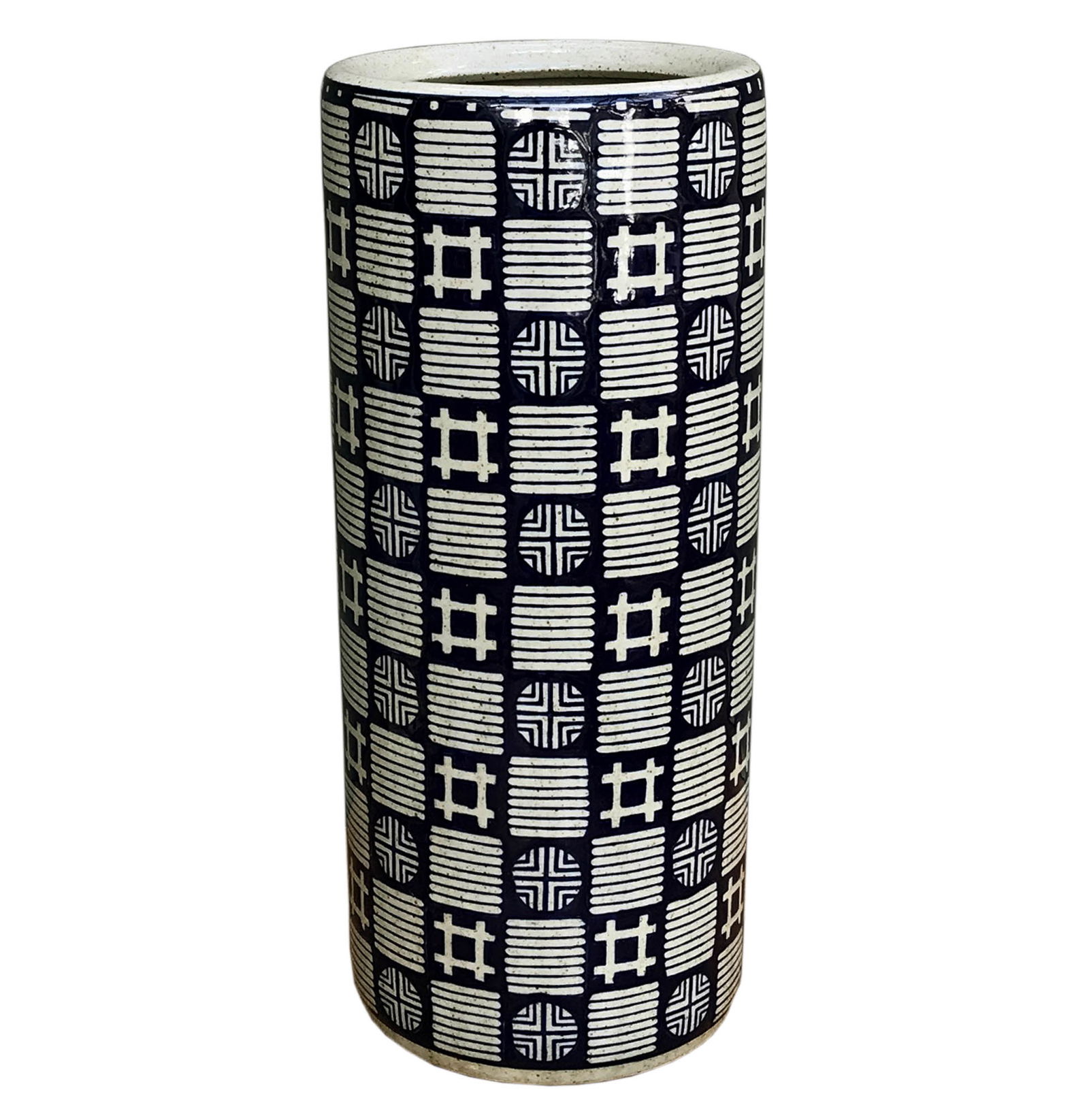Dark Blue, Grey Squares & Circles Umbrella Stand Dark Blue, Grey Squares & Circles Umbrella Stand