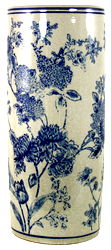 Umbrella Stand, Vintage Blue & White Magnolia Design Umbrella Stand, Vintage Blue & White Magnolia Design