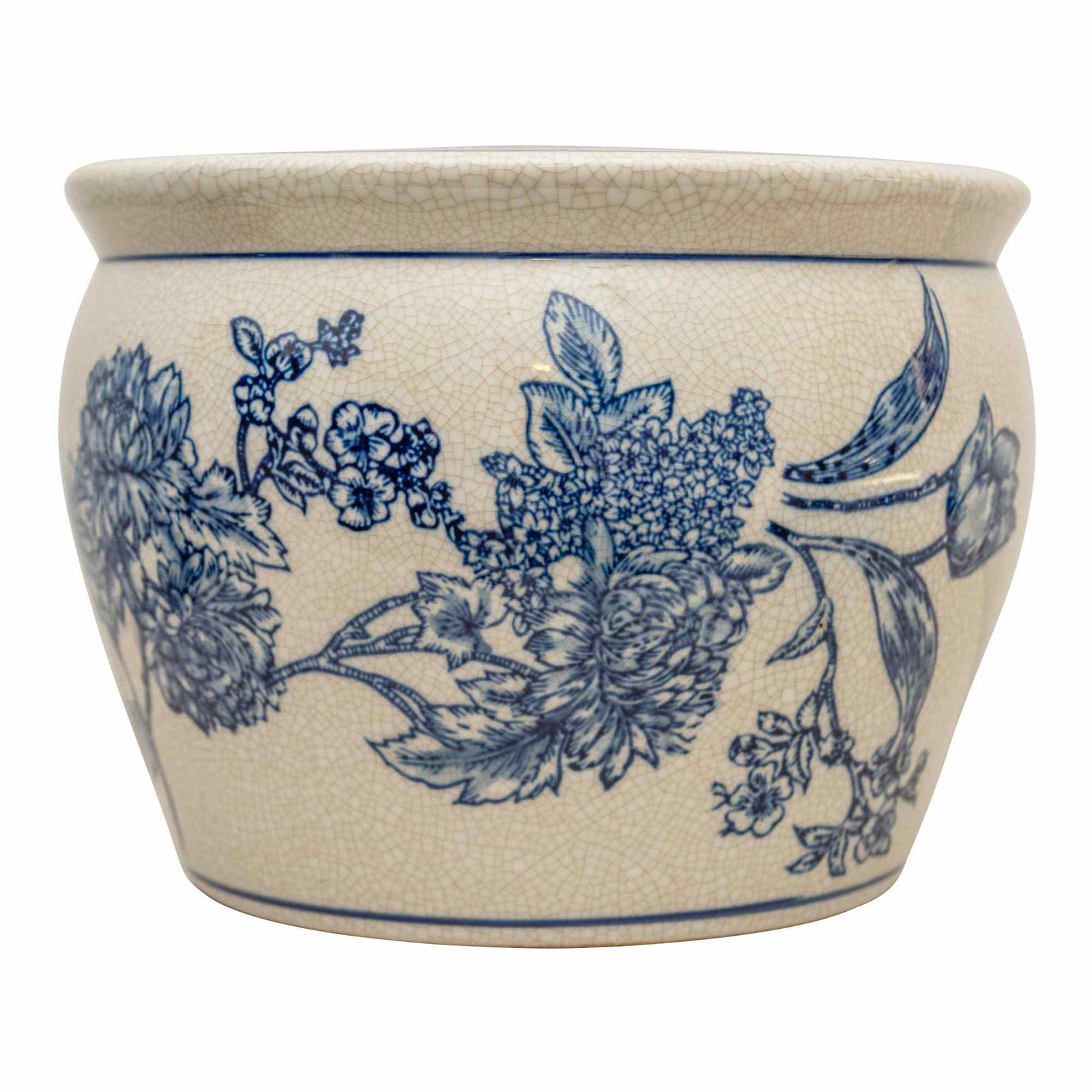 Oia Blue & White Floral Crackle Glazed Ceramic Planter Oia Blue & White Floral Crackle Glazed Ceramic Planter
