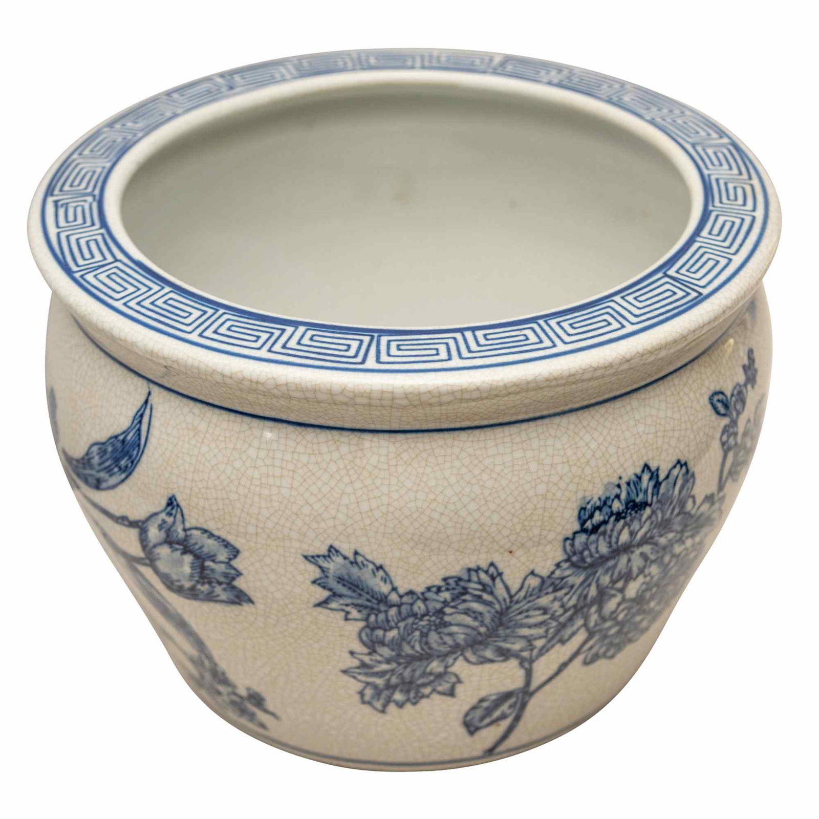 Oia Blue & White Floral Crackle Glazed Ceramic Planter Oia Blue & White Floral Crackle Glazed Ceramic Planter