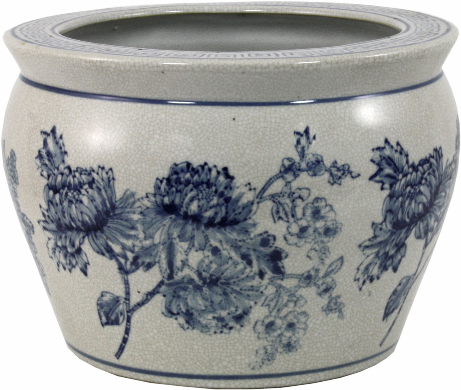 Ceramic Planter, Vintage Blue & White Magnolia Design Ceramic Planter, Vintage Blue & White Magnolia Design