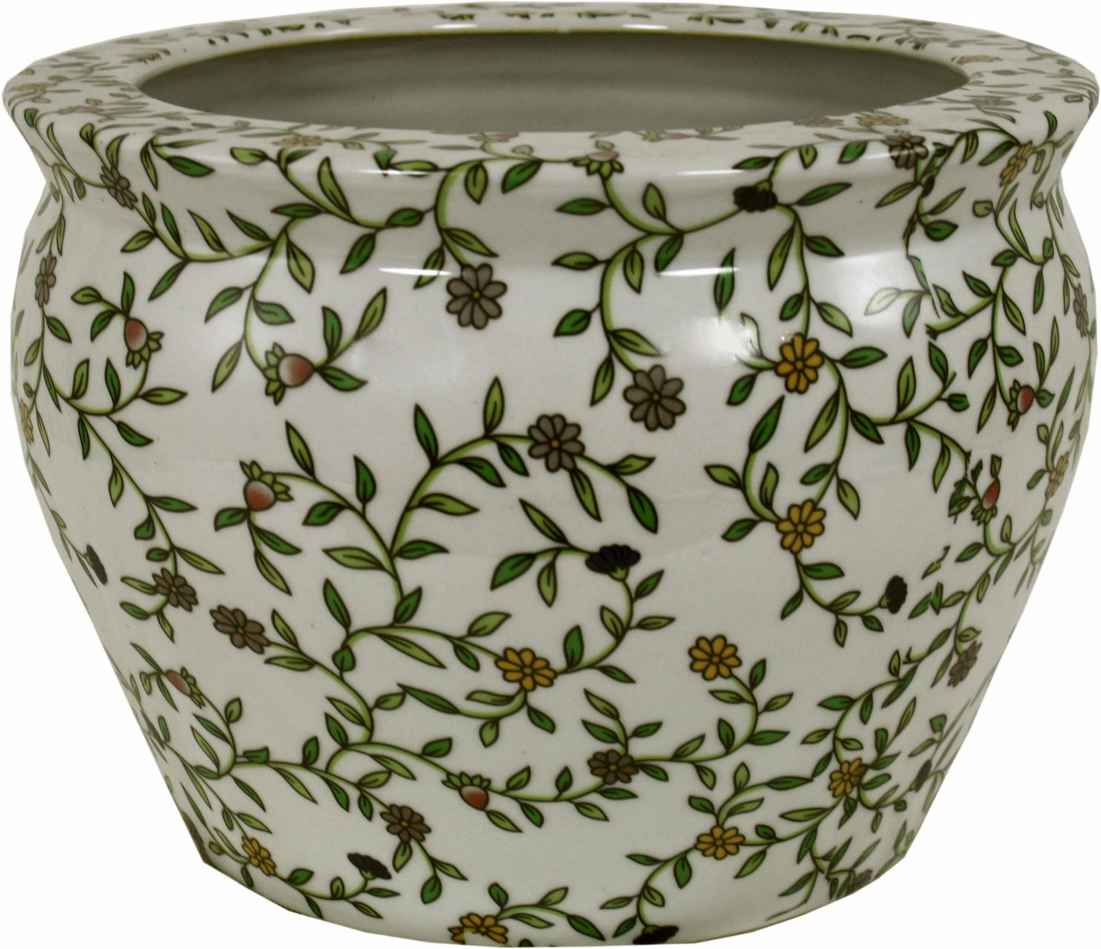 Ceramic Planter, Vintage Green & White Floral Design Ceramic Planter, Vintage Green & White Floral Design