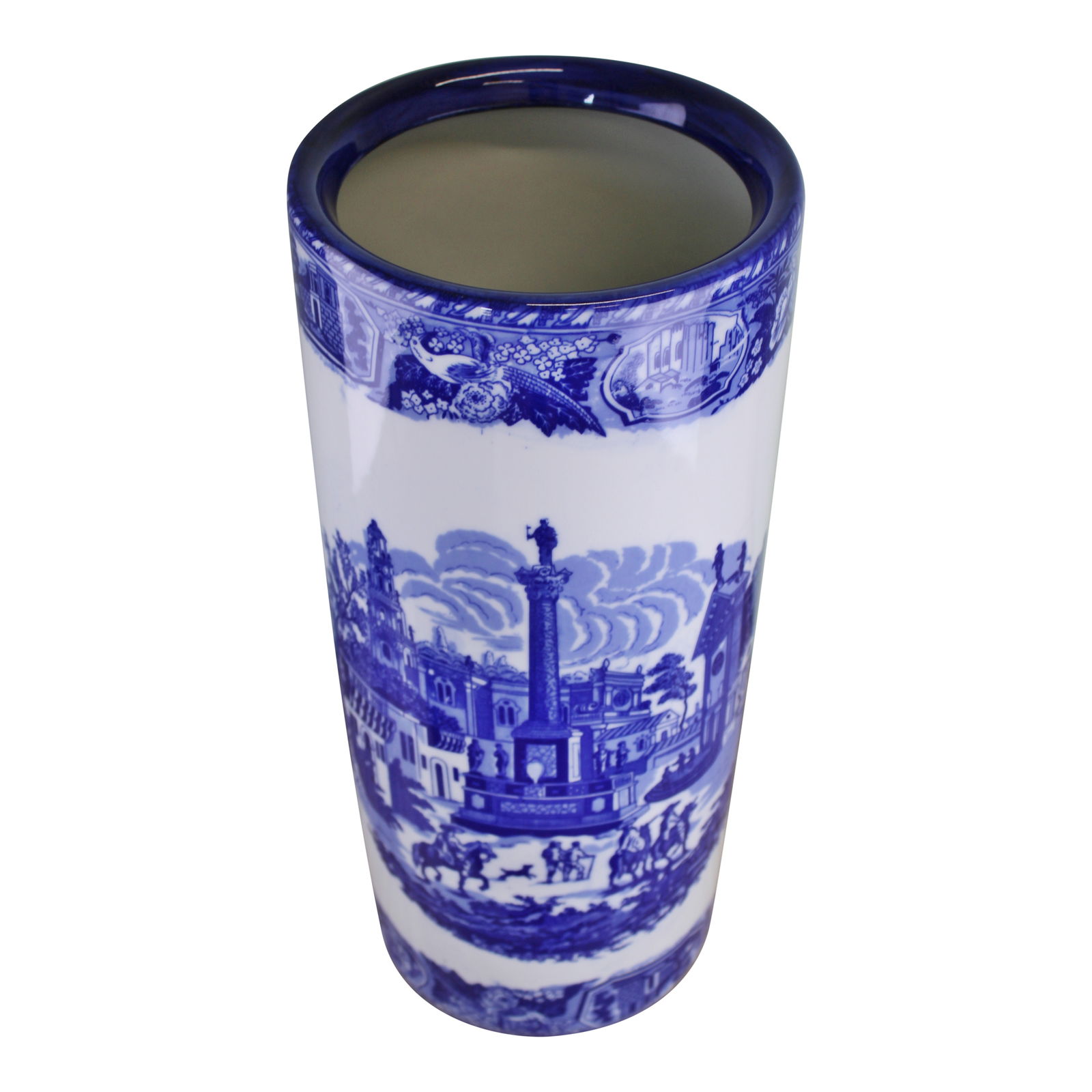 Umbrella Stand, Vintage Blue & White Townscape Design Umbrella Stand, Vintage Blue & White Townscape Design