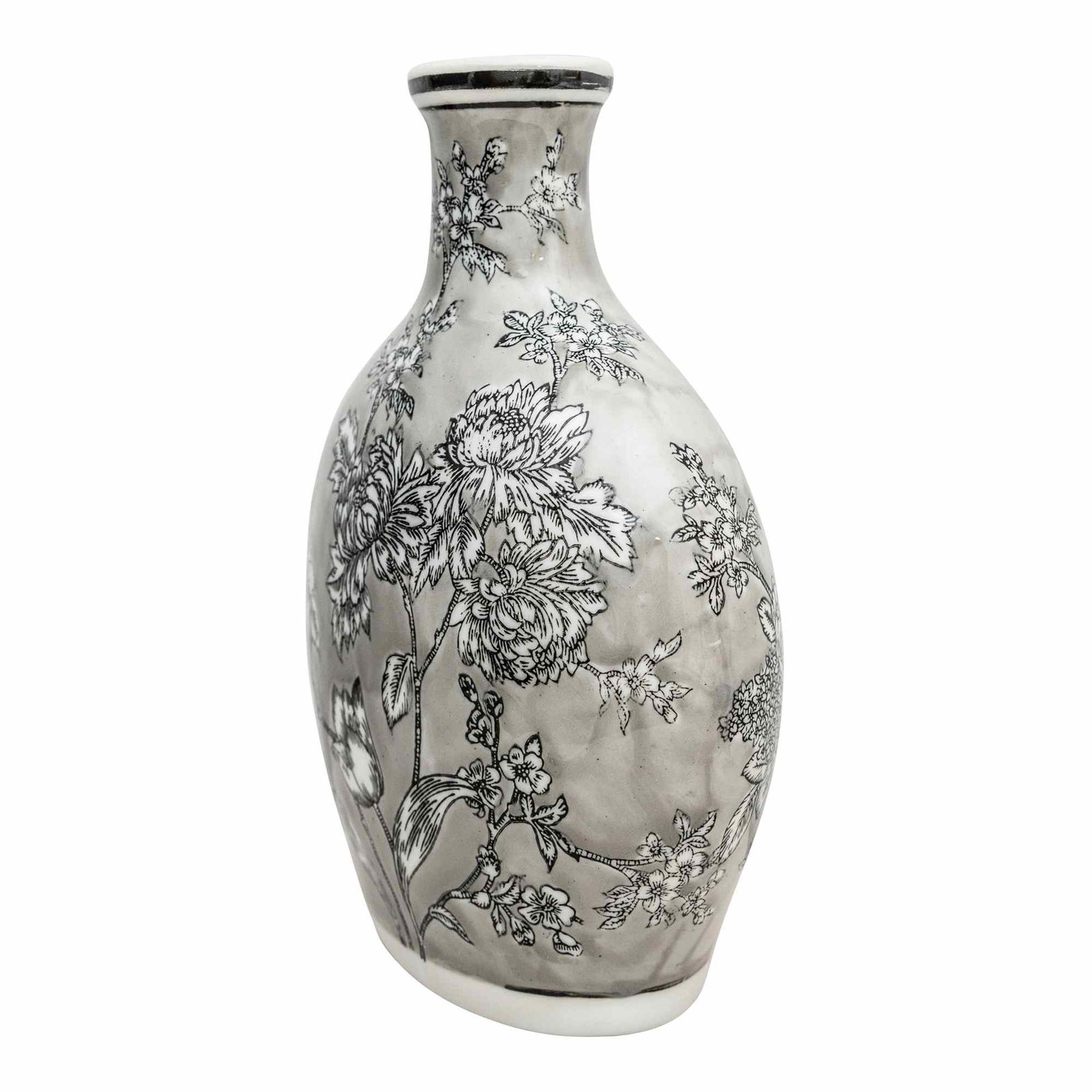 Peony Grey & White Bottle Vase Peony Grey & White Bottle Vase