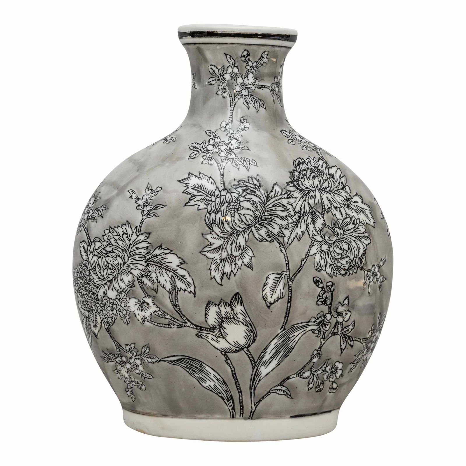 Peony Grey & White Bottle Vase Peony Grey & White Bottle Vase
