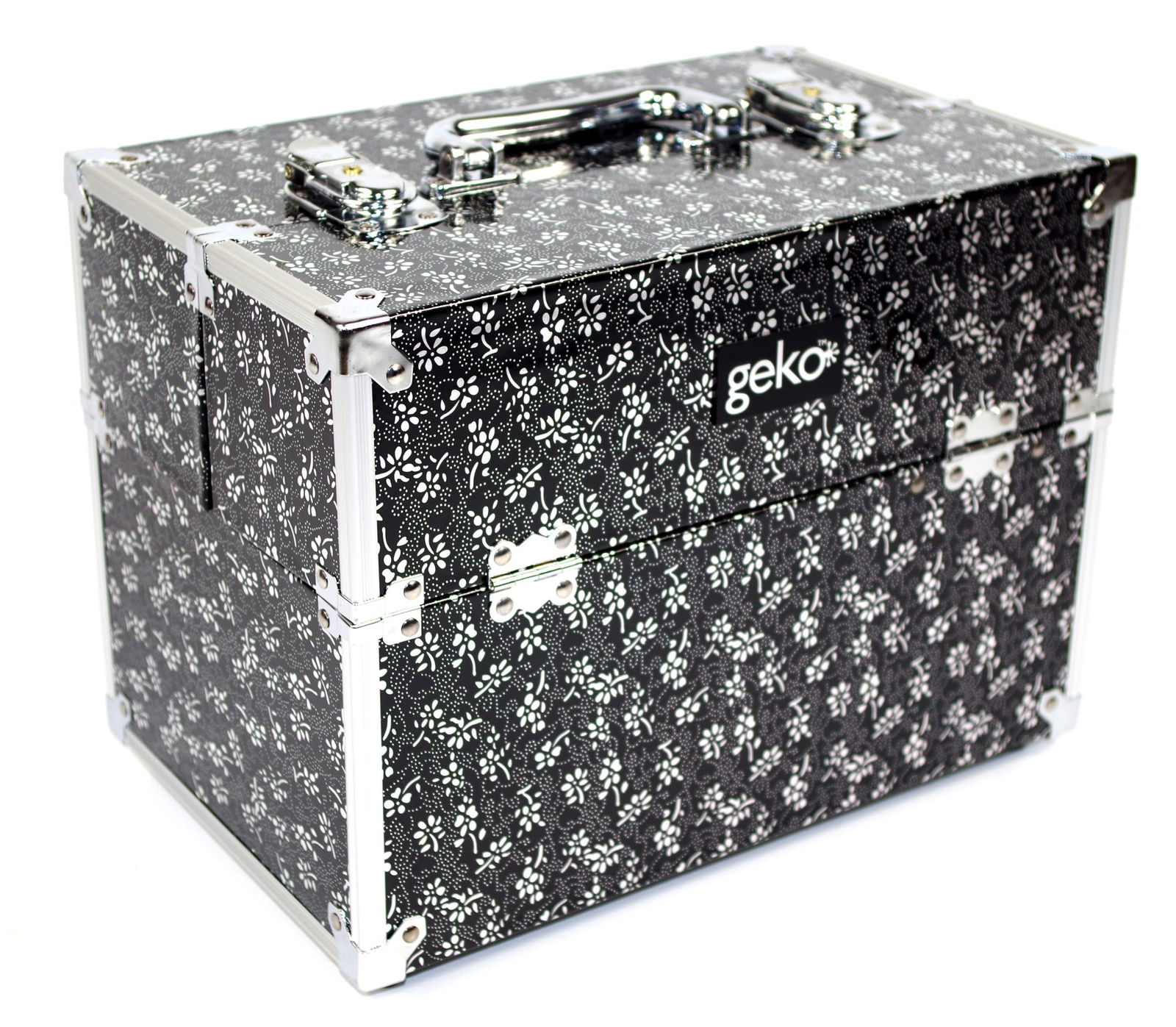 Vanity Case / Makeup Box Silver / Black Flowers Vanity Case / Makeup Box Silver / Black Flowers