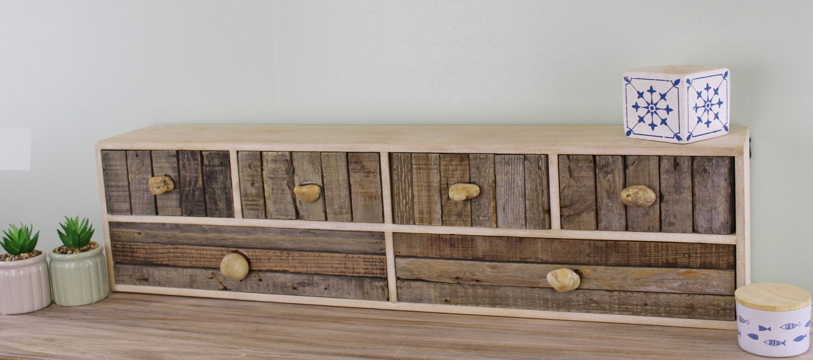 6 Drawer Unit, Driftwood Effect Drawers With Pebble Handles, Freestanding or Wall Mountable 6 Drawer Unit, Driftwood Effect Drawers With Pebble Handles, Freestanding or Wall Mountable