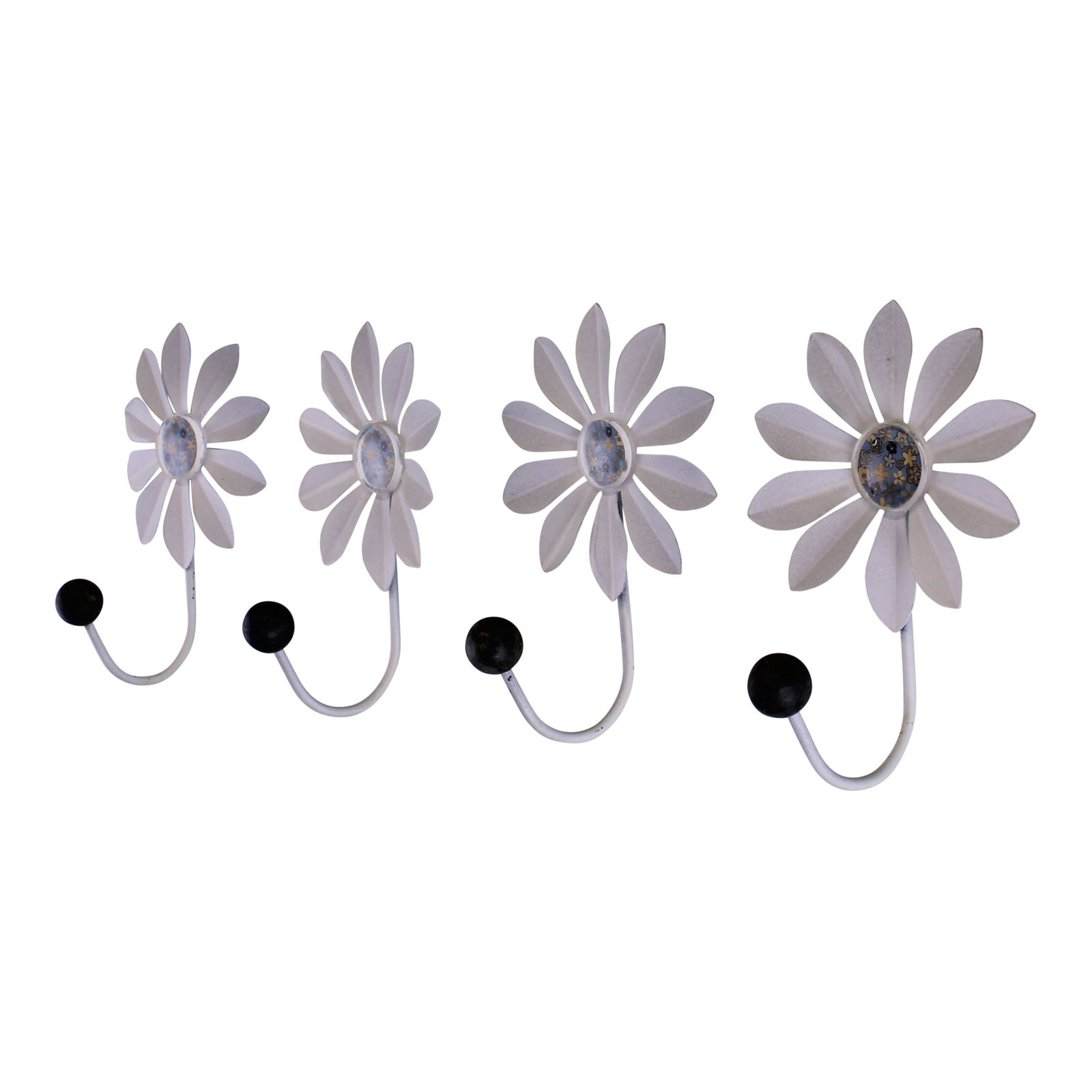 Set of 4 Decorative Metal Coat Hooks, Blue Flowers Set of 4 Decorative Metal Coat Hooks, Blue Flowers