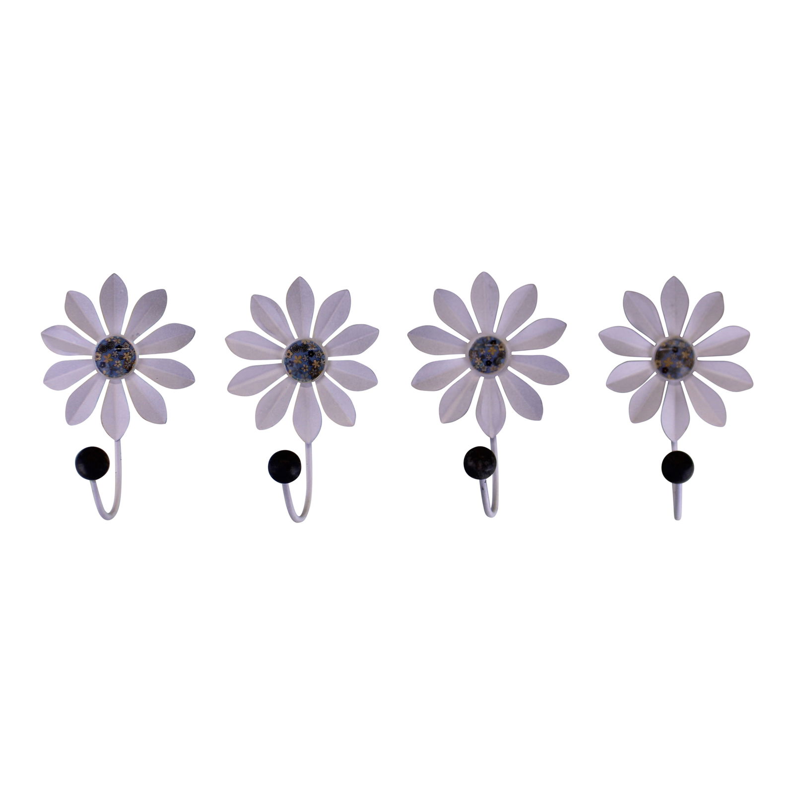 Set of 4 Decorative Metal Coat Hooks, Blue Flowers Set of 4 Decorative Metal Coat Hooks, Blue Flowers