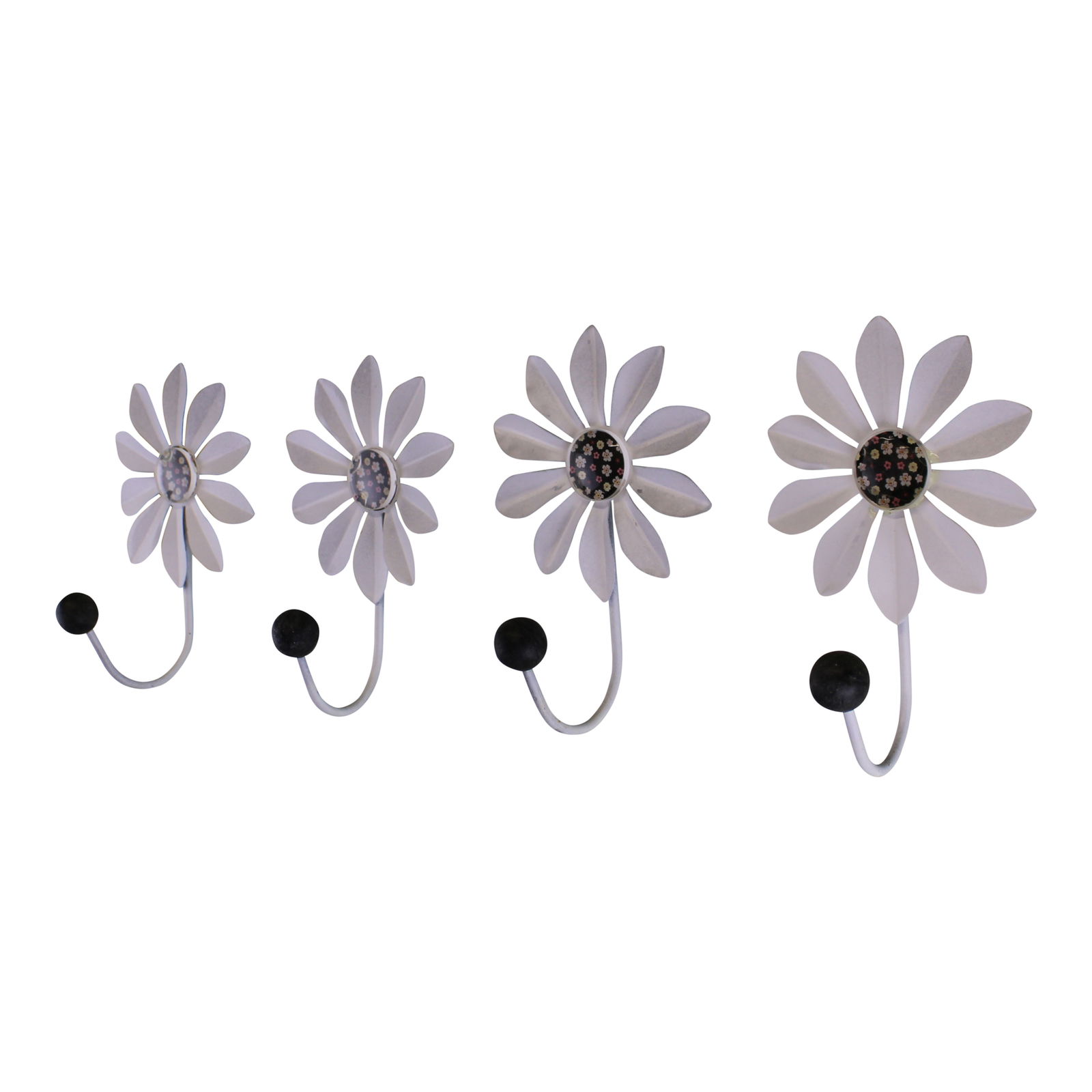Set of 4 Decorative Metal Coat Hooks, Black Flowers Set of 4 Decorative Metal Coat Hooks, Black Flowers