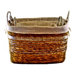 Set Of 3 Fabric Lined Raffia & Silver Baskets Set Of 3 Fabric Lined Raffia & Silver Baskets