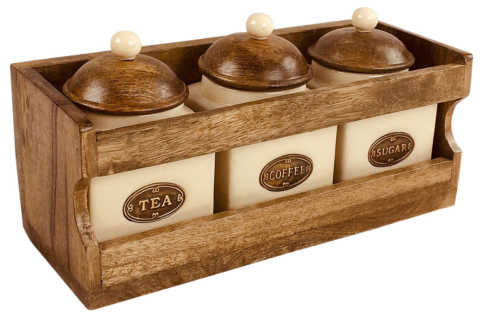 Wooden Rack with 3 Ceramic Jars Wooden Rack with 3 Ceramic Jars