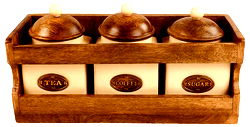 Wooden Rack with 3 Ceramic Jars Wooden Rack with 3 Ceramic Jars