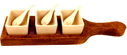 Wooden Tray With Dip Bowls & Spoons 36cm Wooden Tray With Dip Bowls & Spoons 36cm