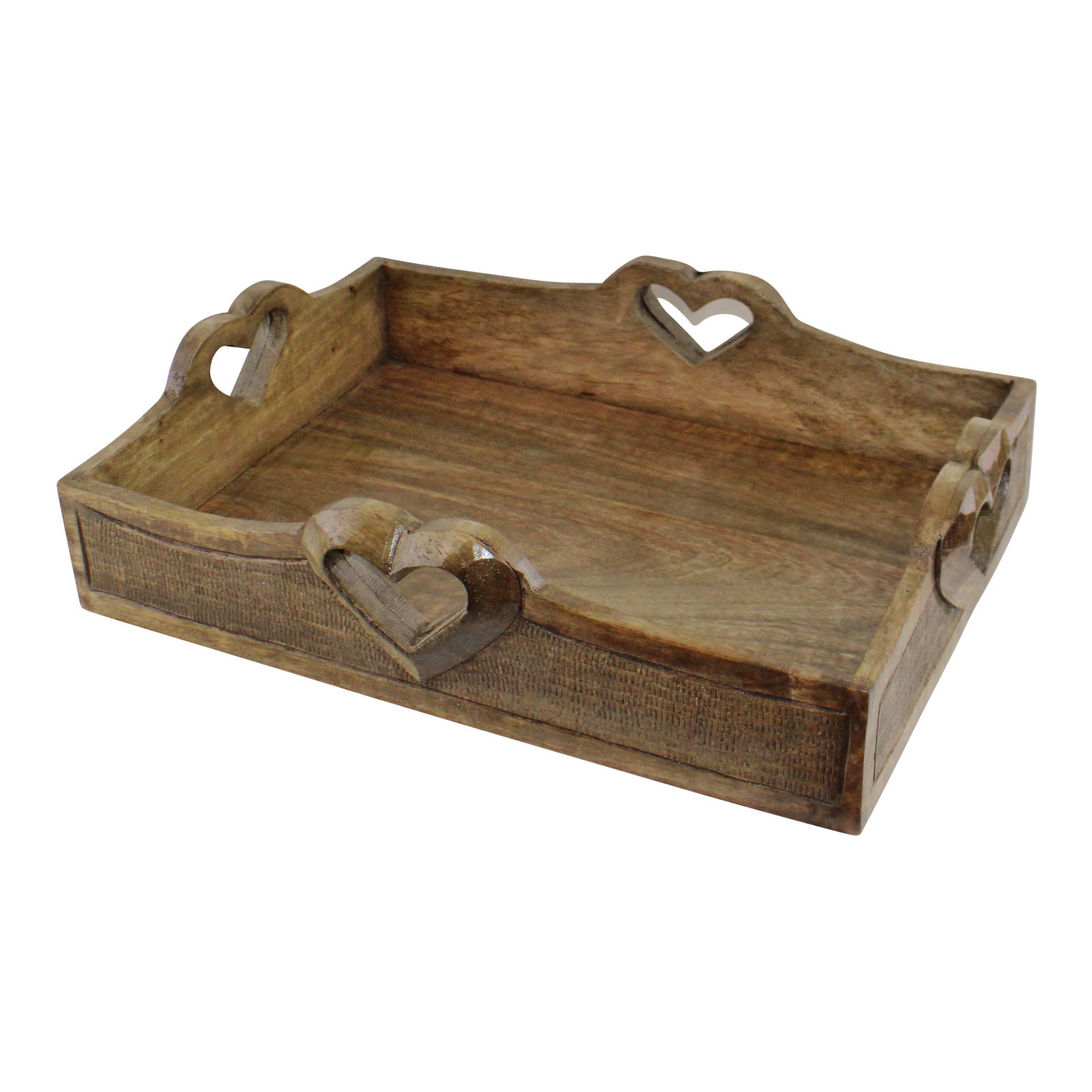 Set Of 2 Mango Wood Heart Detail Serving Trays Set Of 2 Mango Wood Heart Detail Serving Trays