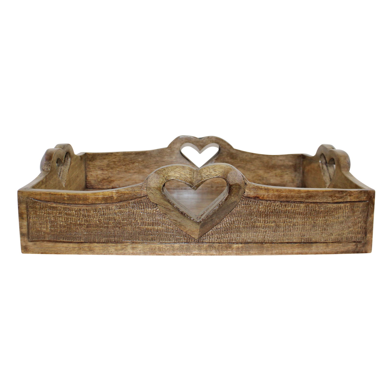 Set Of 2 Mango Wood Heart Detail Serving Trays Set Of 2 Mango Wood Heart Detail Serving Trays