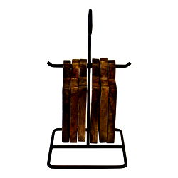 Set Of 6 Mango Wood Coasters On Metal Stand Set Of 6 Mango Wood Coasters On Metal Stand