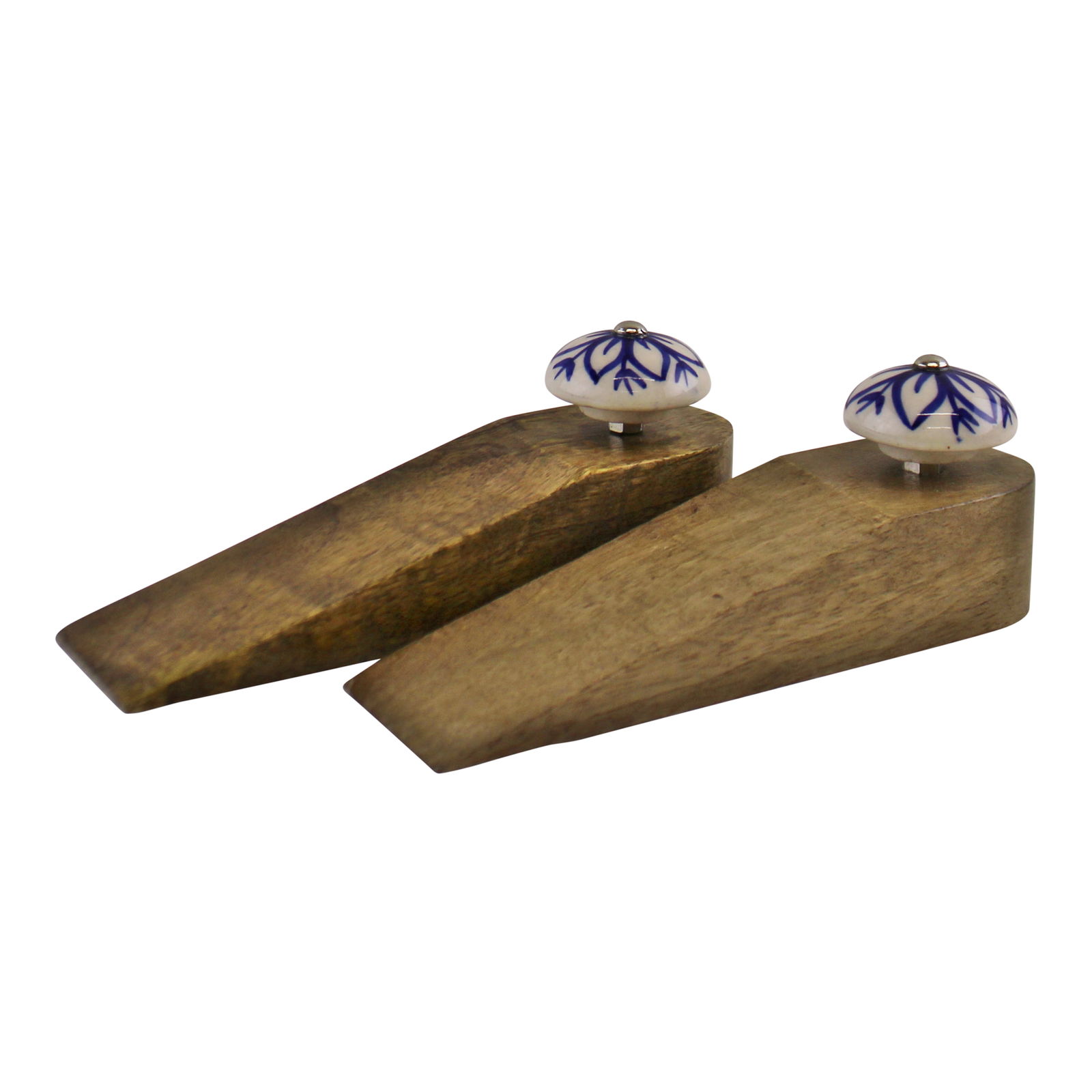 Set Of 2 Wooden Door Wedges With Ceramic Knobs Set Of 2 Wooden Door Wedges With Ceramic Knobs