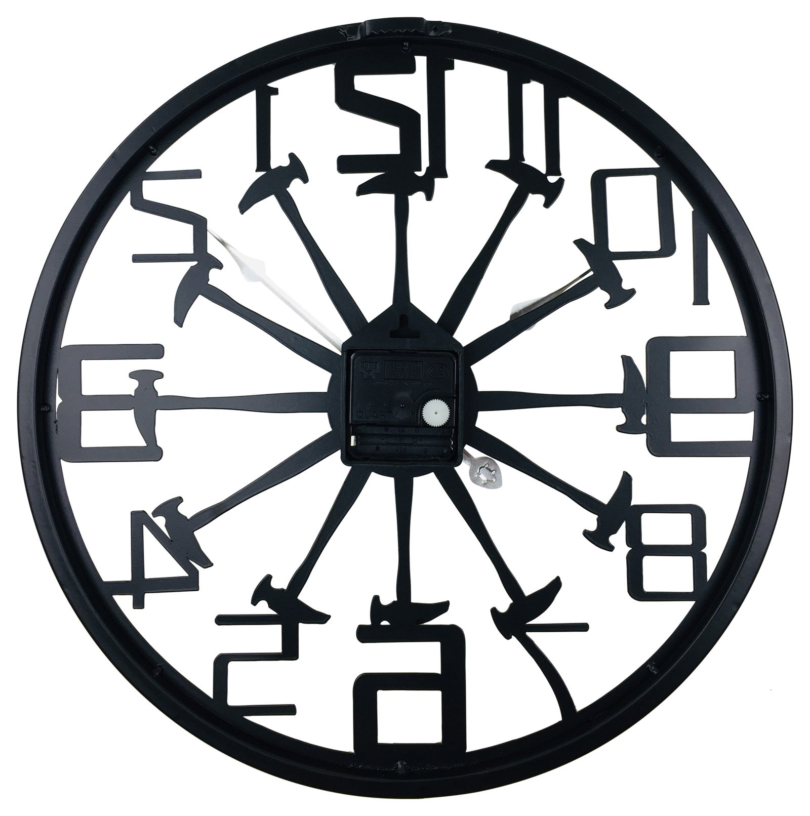 Black Metal Hammer Cut Out Wall Clock 40cm Black Metal Hammer Cut Out Wall Clock 40cm