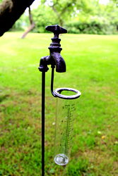 Cast Iron and Glass Garden Rain Gauge, Outside Tap Cast Iron and Glass Garden Rain Gauge, Outside Tap