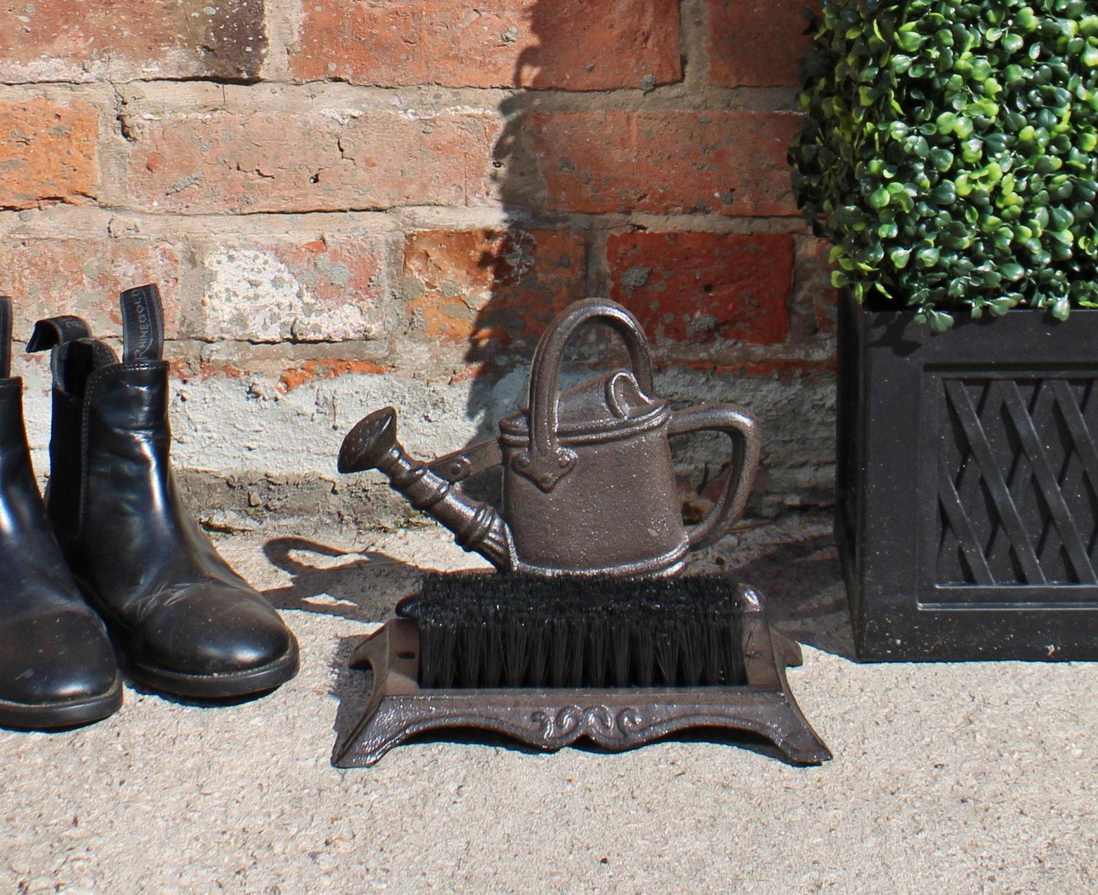 Cast Iron Garden Boot Brush, Watering Can Design Cast Iron Garden Boot Brush, Watering Can Design