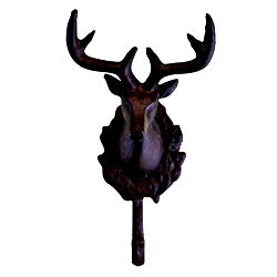 Rustic Cast Iron Wall Hooks, Single Stag Bust Rustic Cast Iron Wall Hooks, Single Stag Bust