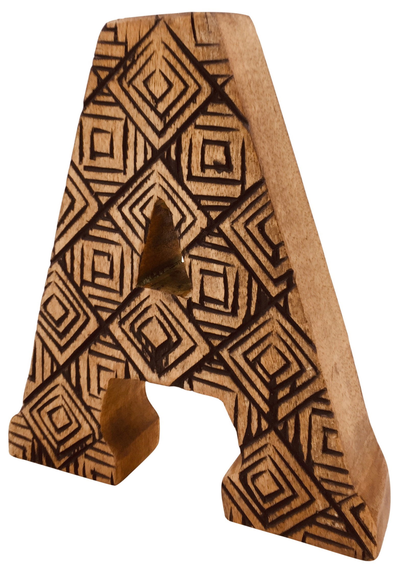 Hand Carved Wooden Geometric Letter A Hand Carved Wooden Geometric Letter A
