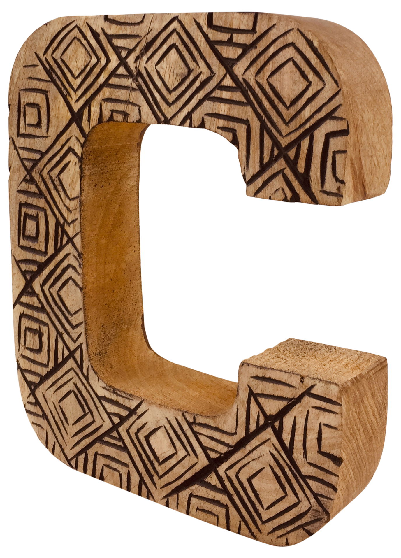 Hand Carved Wooden Geometric Letter C Hand Carved Wooden Geometric Letter C