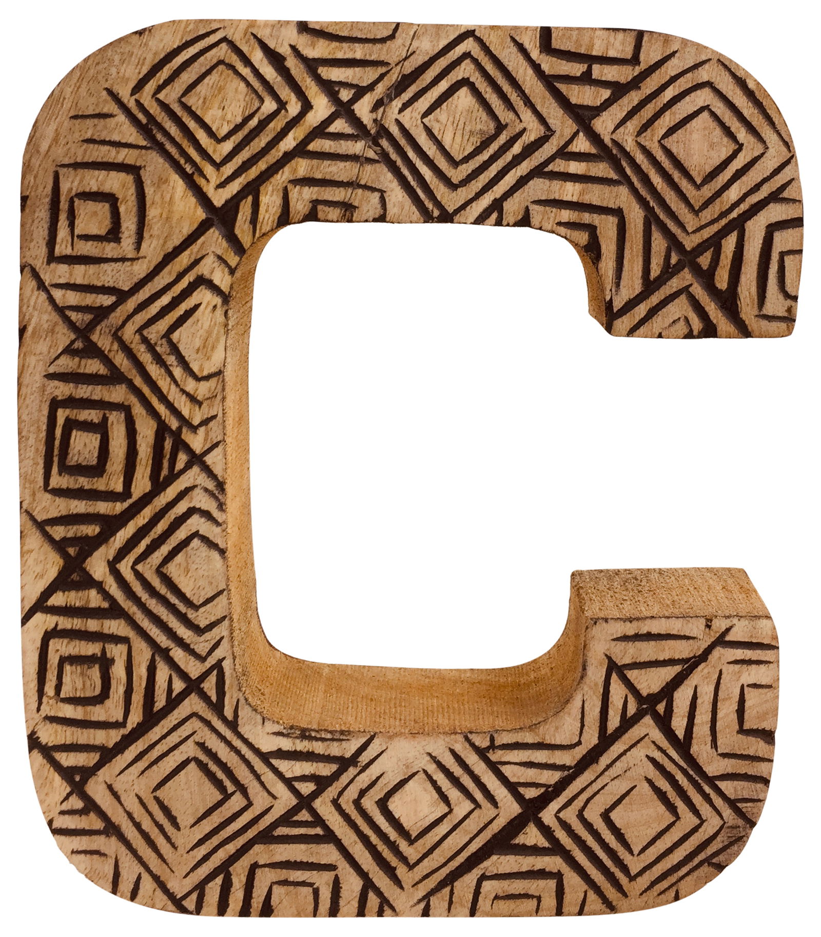Hand Carved Wooden Geometric Letter C Hand Carved Wooden Geometric Letter C