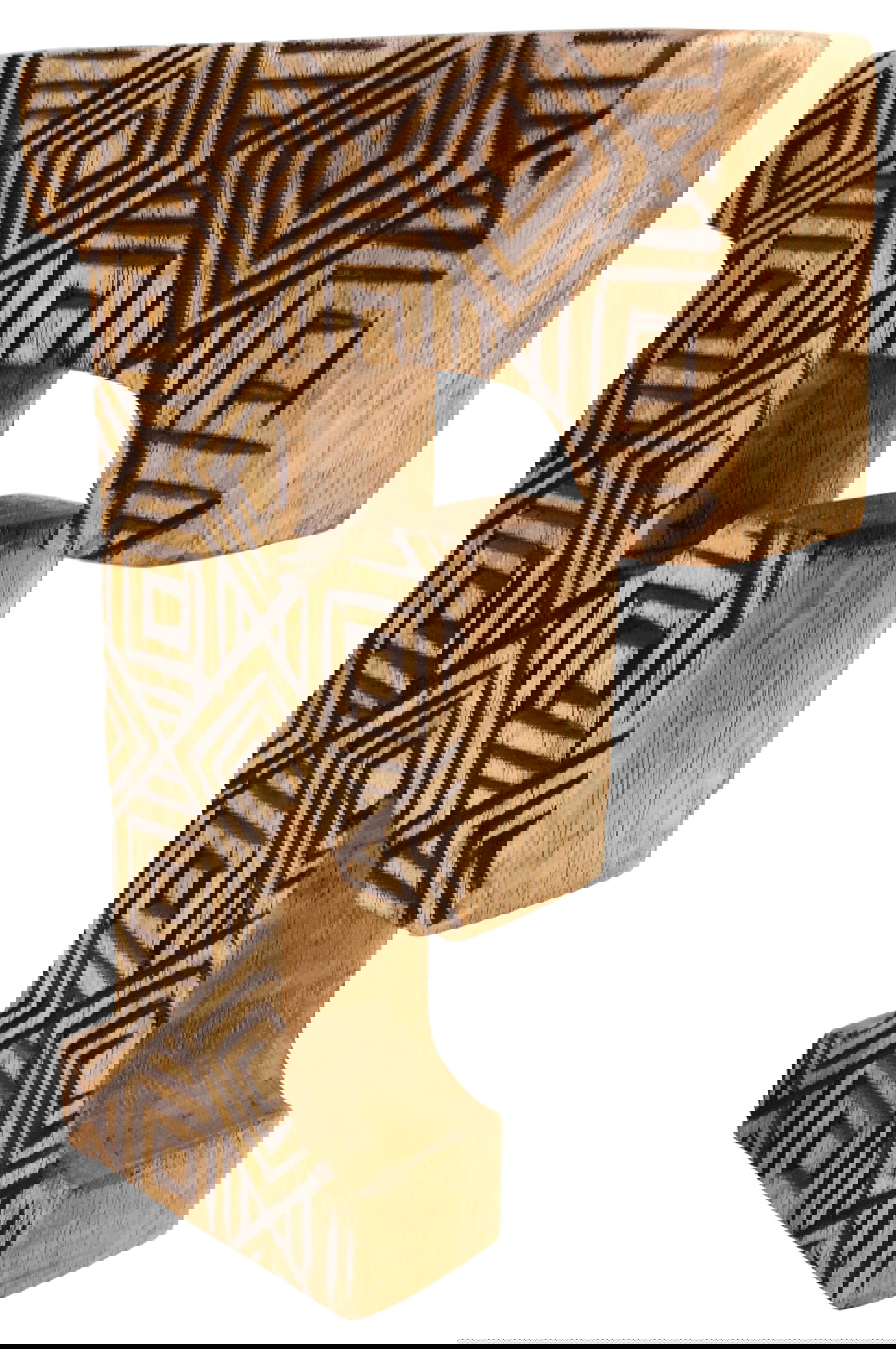 Hand Carved Wooden Geometric Letter F Hand Carved Wooden Geometric Letter F