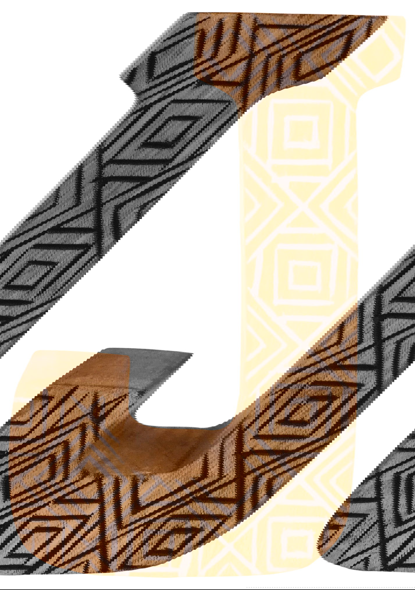 Hand Carved Wooden Geometric Letter J Hand Carved Wooden Geometric Letter J