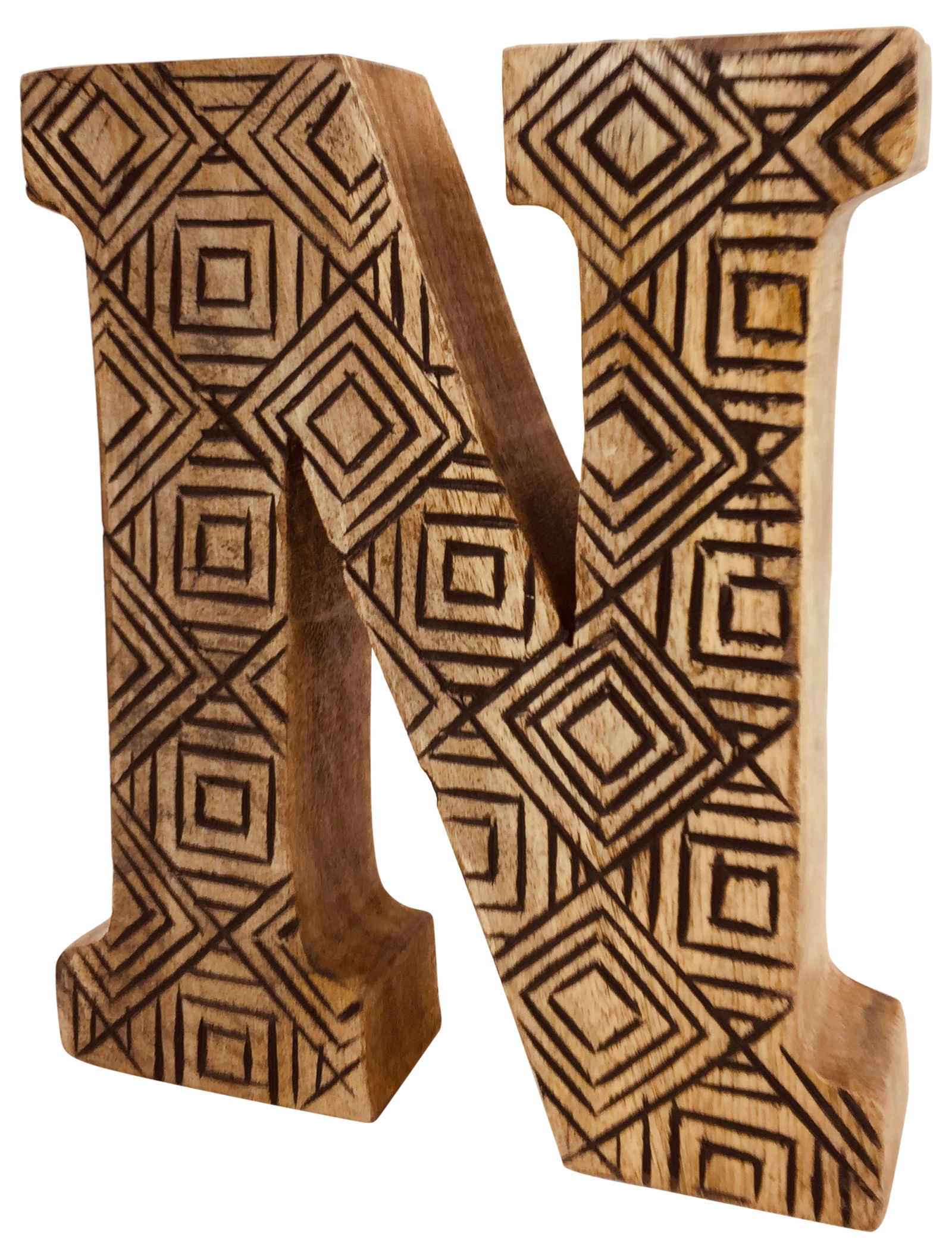 Hand Carved Wooden Geometric Letter N Hand Carved Wooden Geometric Letter N
