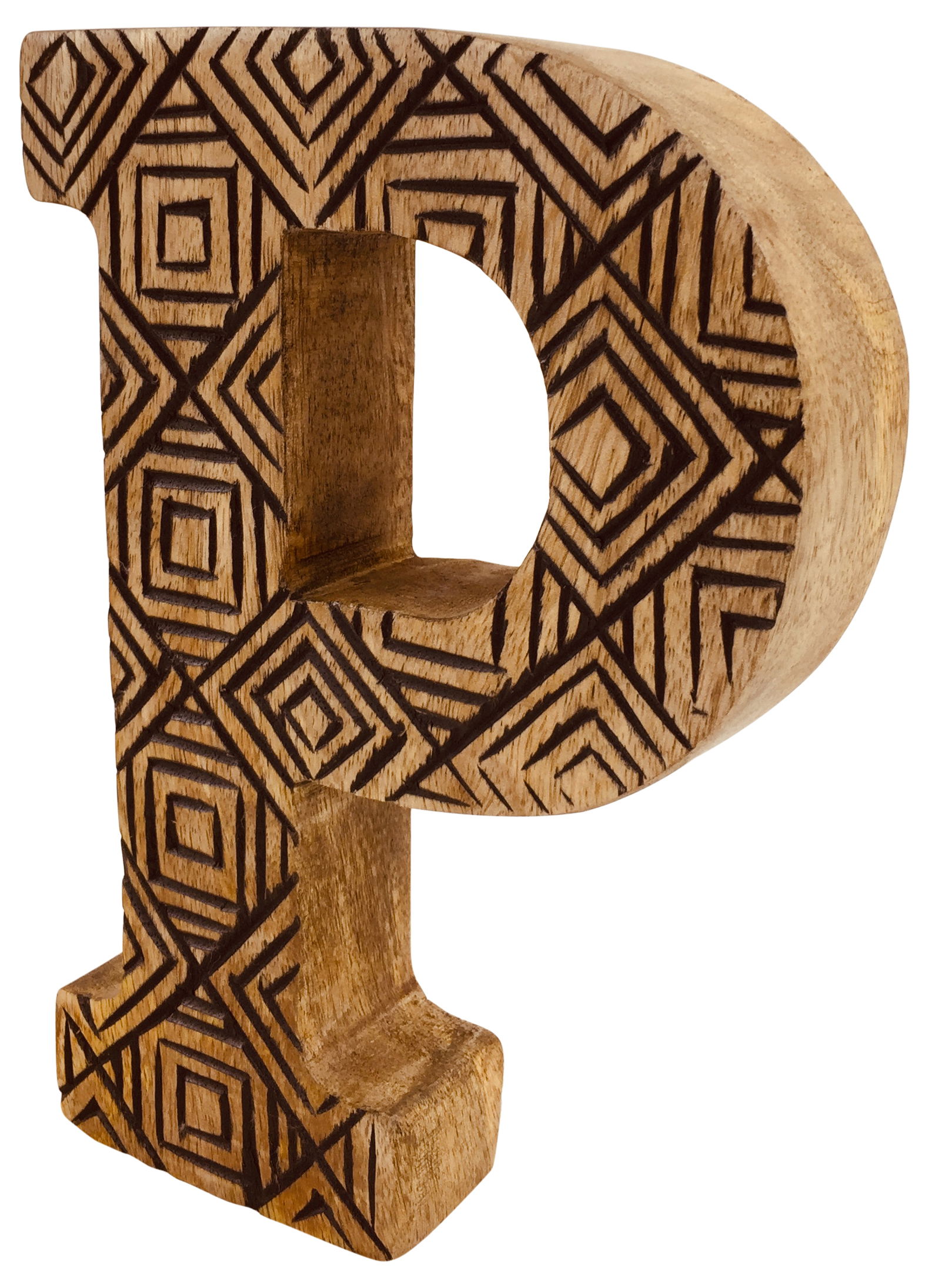 Hand Carved Wooden Geometric Letter P Hand Carved Wooden Geometric Letter P