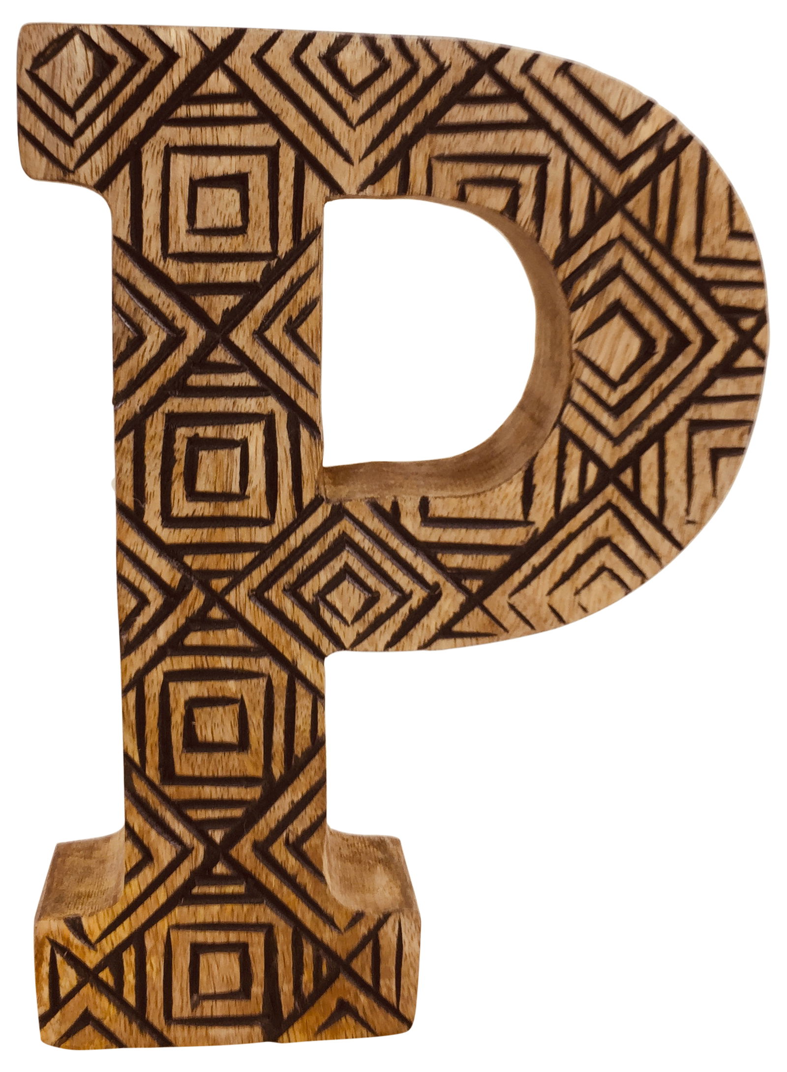 Hand Carved Wooden Geometric Letter P Hand Carved Wooden Geometric Letter P