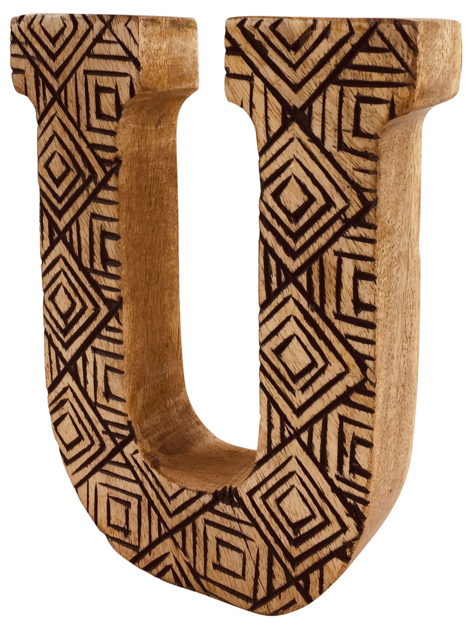 Hand Carved Wooden Geometric Letter U Hand Carved Wooden Geometric Letter U