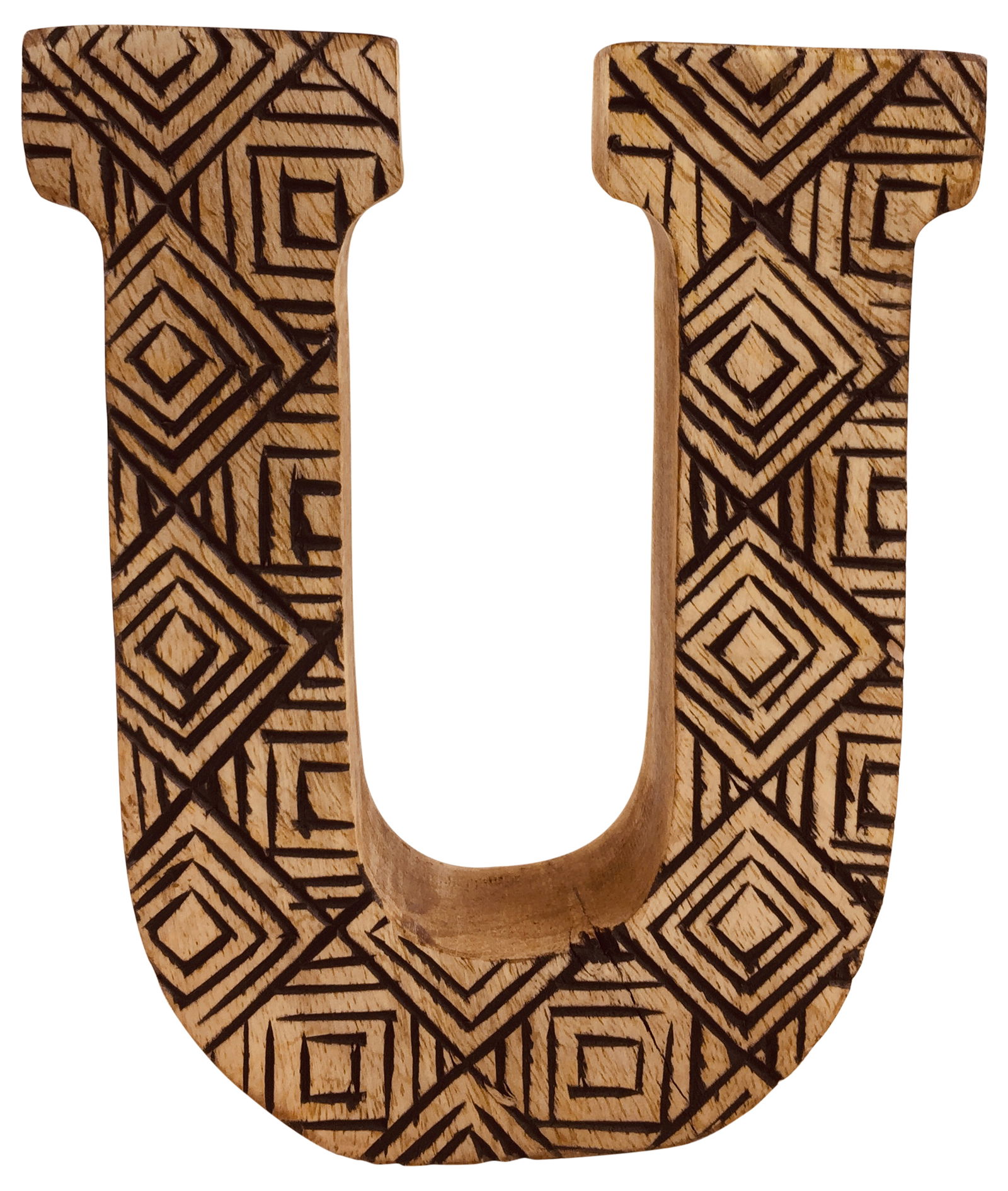 Hand Carved Wooden Geometric Letter U Hand Carved Wooden Geometric Letter U