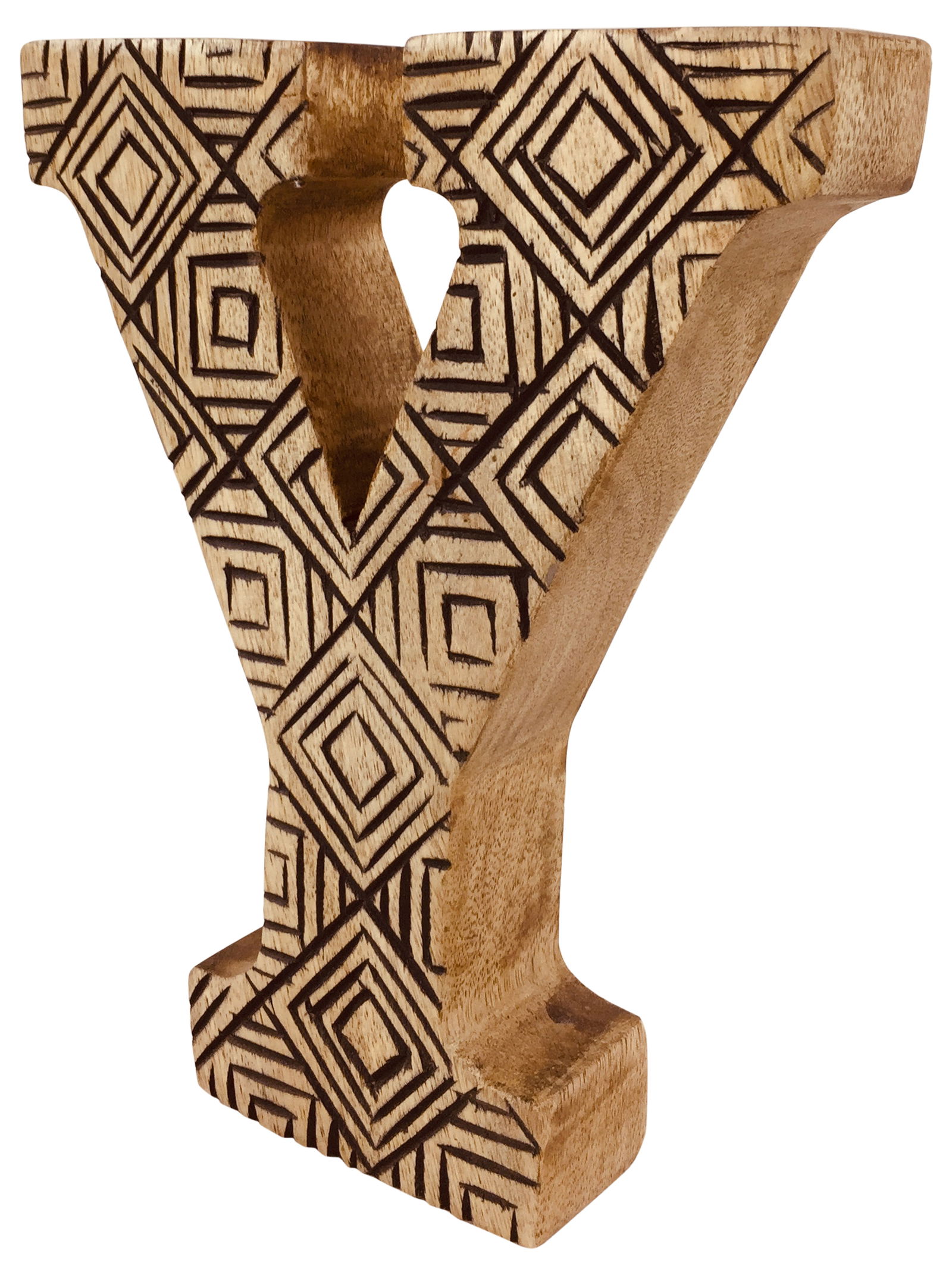 Hand Carved Wooden Geometric Letter Y Hand Carved Wooden Geometric Letter Y