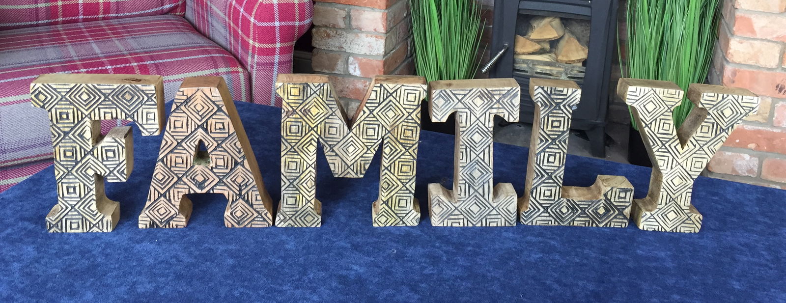 Hand Carved Wooden Geometric Letters Family Hand Carved Wooden Geometric Letters Family