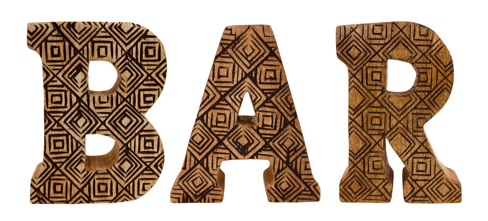 Hand Carved Wooden Geometric Letters Bar Hand Carved Wooden Geometric Letters Bar