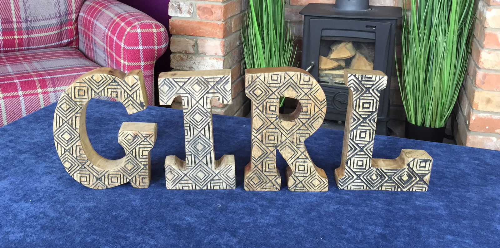 Hand Carved Wooden Geometric Letters Girl Hand Carved Wooden Geometric Letters Girl