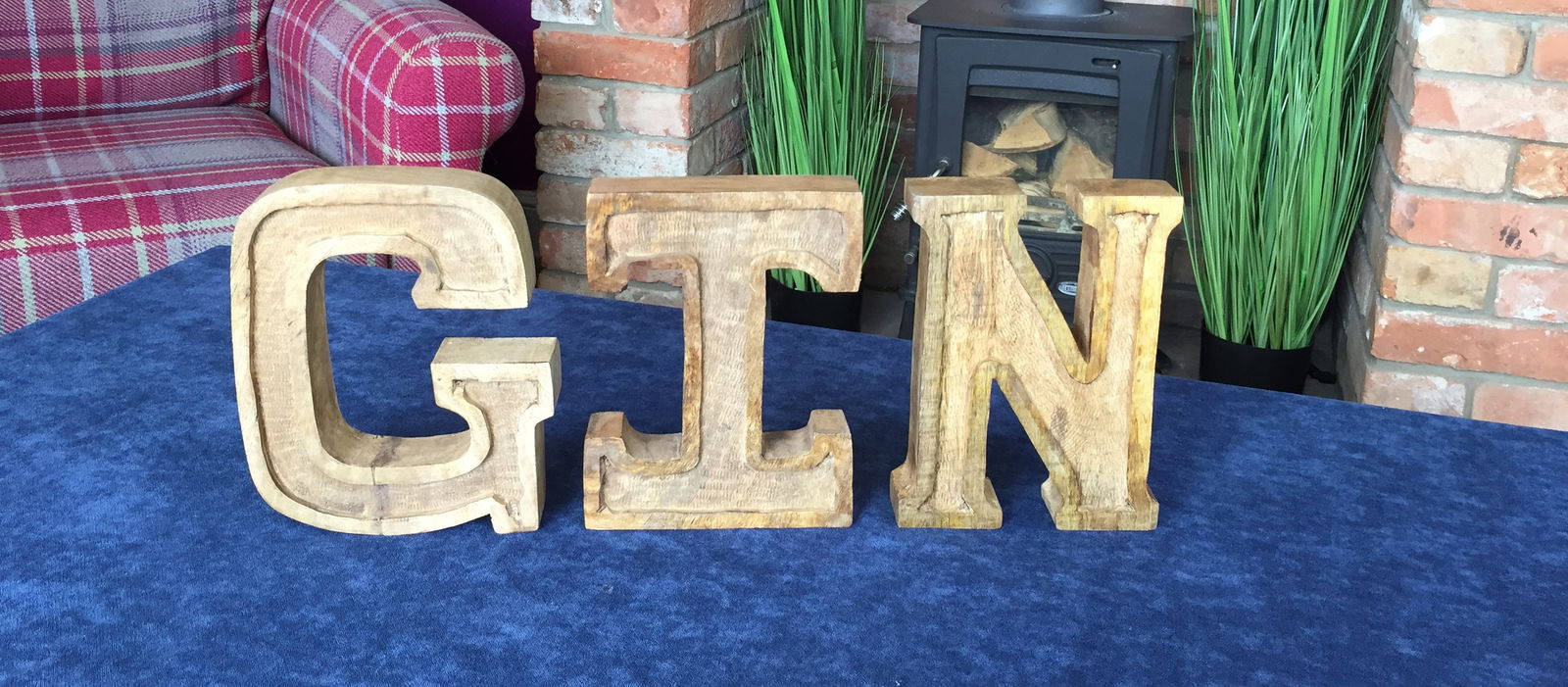 Hand Carved Wooden Embossed Letters Gin Hand Carved Wooden Embossed Letters Gin