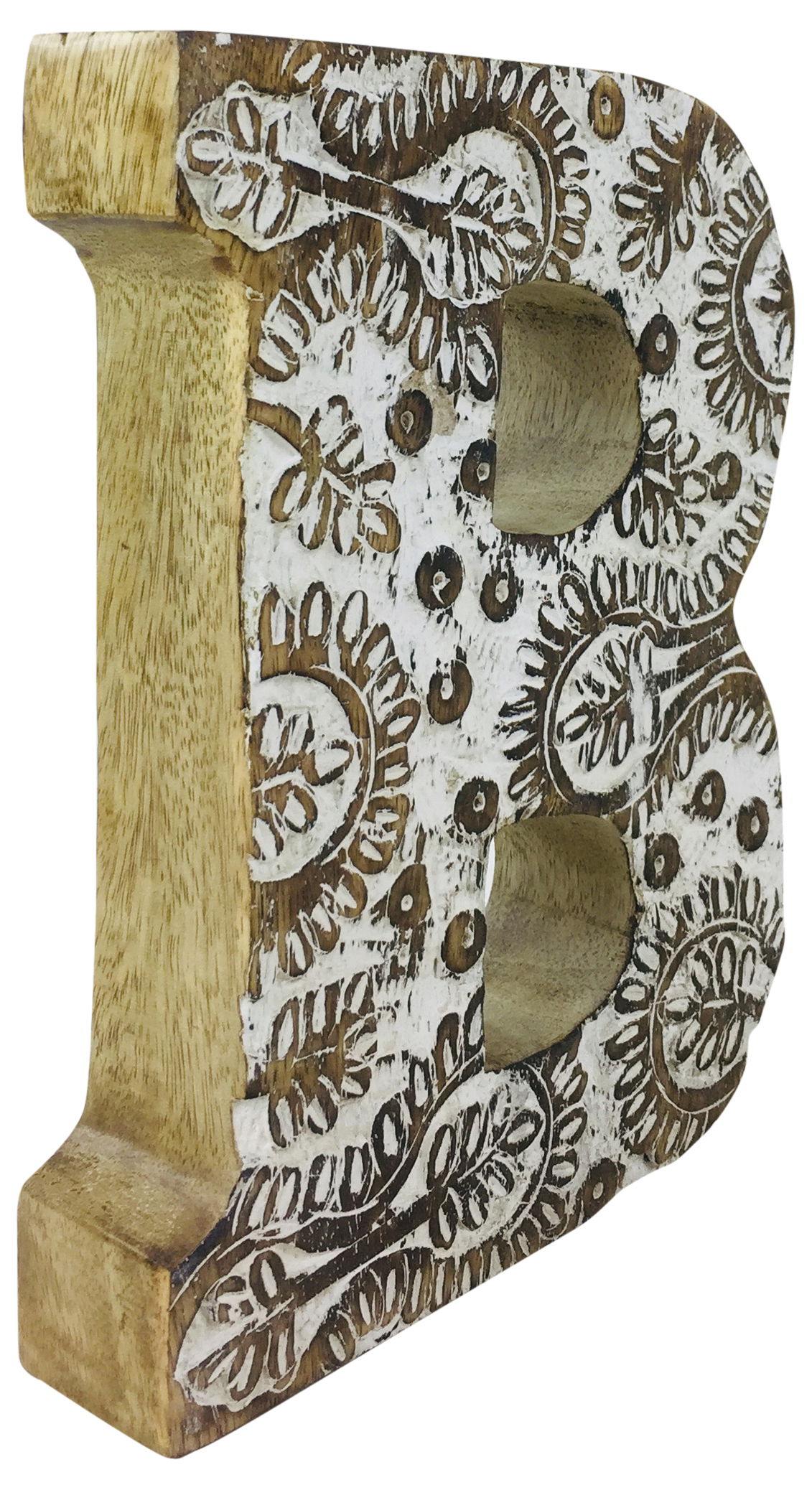 Hand Carved Wooden White Flower Letter B Hand Carved Wooden White Flower Letter B