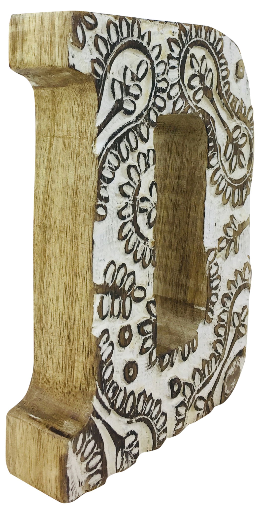 Hand Carved Wooden White Flower Letter D Hand Carved Wooden White Flower Letter D